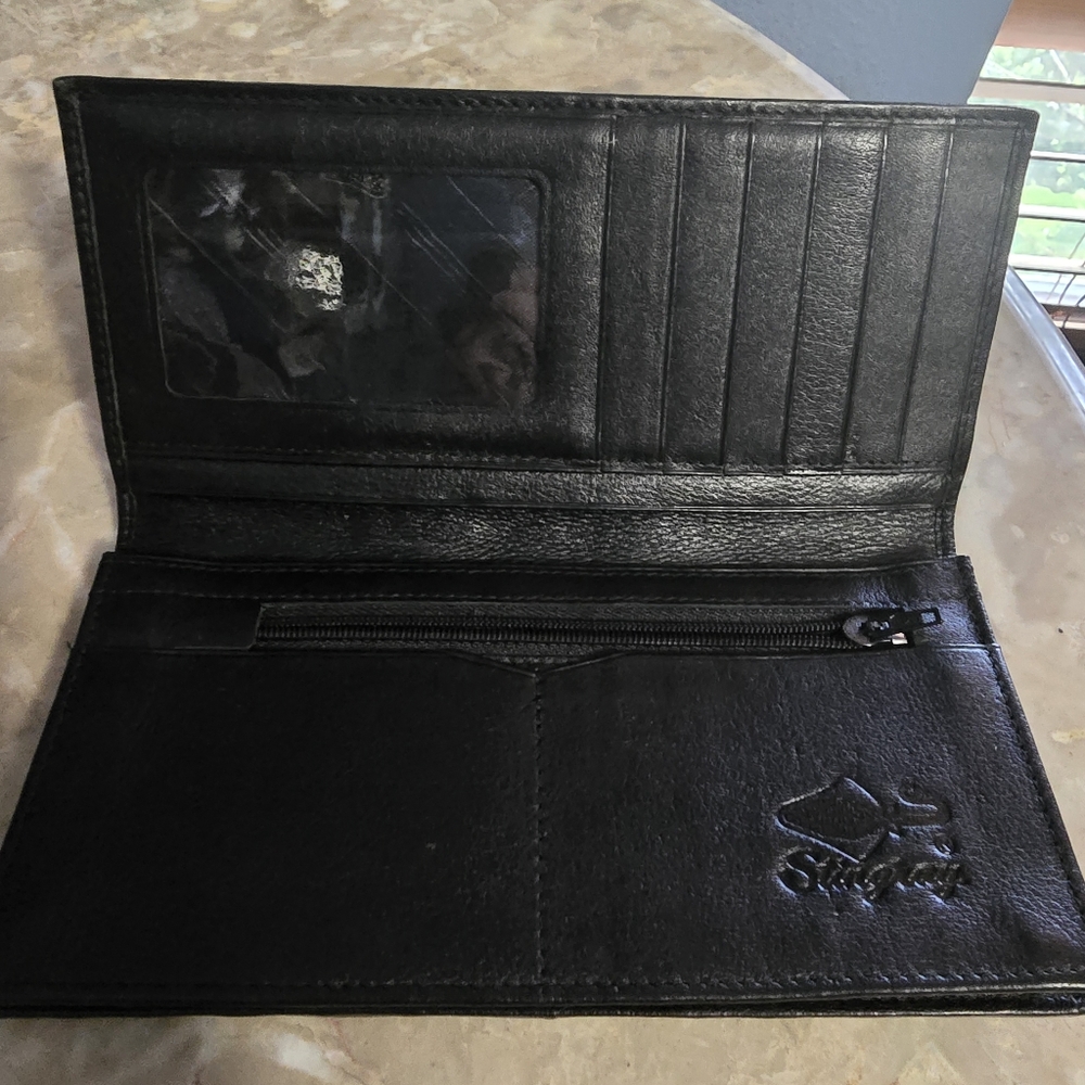 Stingray Leather Black and Cream Tri-Panel Long Wallet - Picture 9 of 14